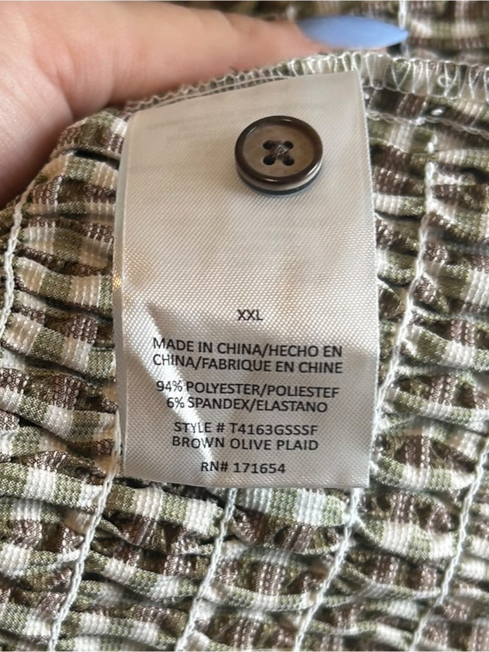 NWT Thread & Supply Top XXL Brown Olive Plaid Gingham Smocked Short Sleeve - Picture 6 of 7